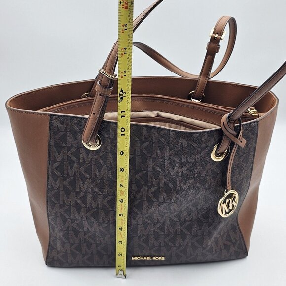 Michael Kors Walsh MK Logo Handbag Tote Purse Brown Tan Gold MSRP $278 - Picture 15 of 16